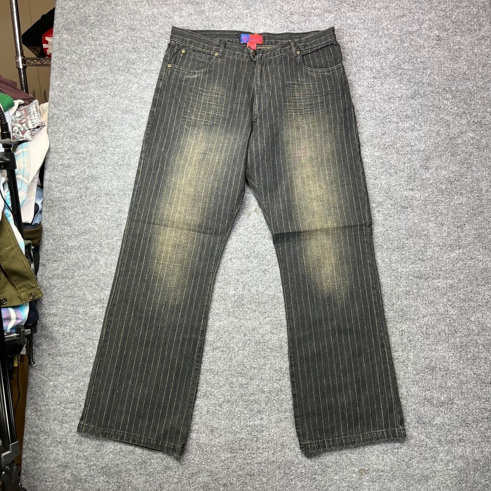 VTG Deadstock Y2K Super S Jeans Men's Denim Hickory Pinstripe Straight - 36X33